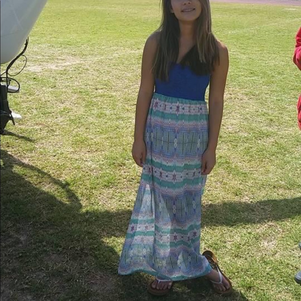 Strapless Pattern / Print Lace Maxi Sundress